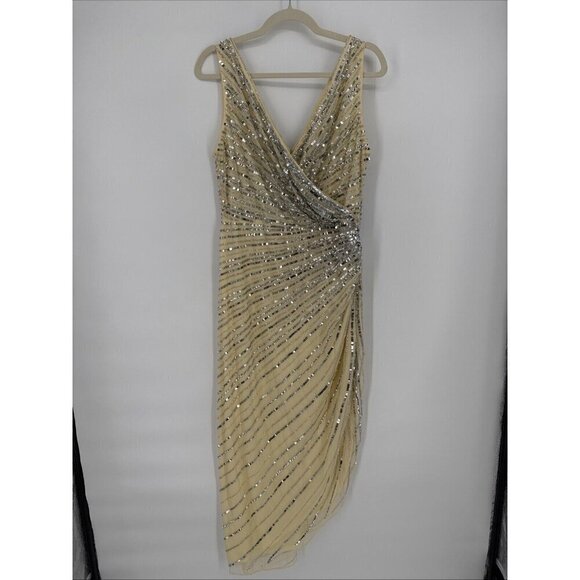 Mac Duggal Size 10 Nude Silver 5757 Sequined Sleeveless Midi Cocktail Dress New - Picture 4 of 13